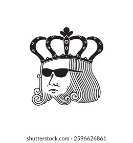 image of a king character wearing glasses with a crown on his head. suitable for background, design elements or symbols of a product and community