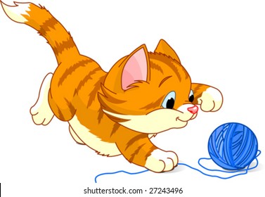 Image of kitten playing with a ball of yarn