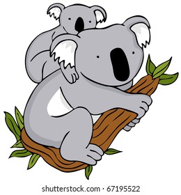 An image of a koala baby and mom cartoon drawing.