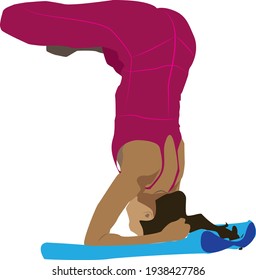 Image of lady doing head yoga pose exercise 