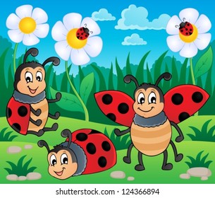 Image with ladybug theme 2 - vector illustration.