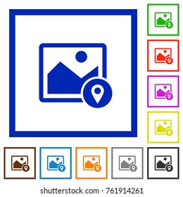 Image landmark GPS map location flat color icons in square frames on white background