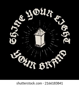 image of a lantern surrounded by words, vector and vintage style.