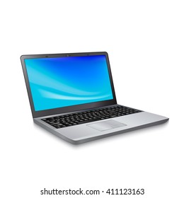 Image of laptop with blue screen on white background.  Vector illustration.