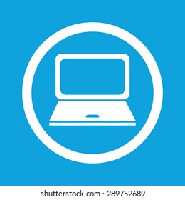 Image of laptop in circle, isolated on blue