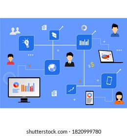 image of laptop computer, smart phone and several people and various icons