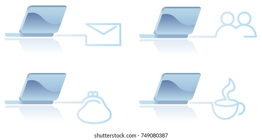 The image of laptop and Internet symbols