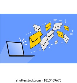 image of a laptop and several brown and gray envelopes