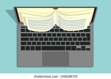 Imagen de una laptop, vista superior. Libro de la pantalla. Gráficos vectoriales.
