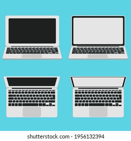  Image of laptops of different models, from different angles. Vector graphics on an isolated background.