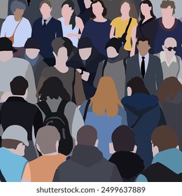 Imagen de un Grande número de personas. Una multitud de personas hablando entre sí. Infografía de Vector flat city. Imagen 2D para usar como séquito.