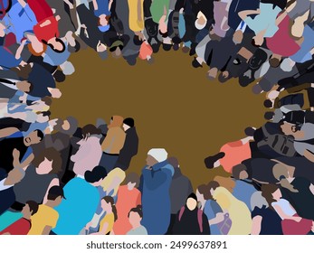 Imagen de un Grande número de personas. Una multitud de personas hablando entre sí. Infografía de Vector flat city. Imagen 2D para usar como séquito.