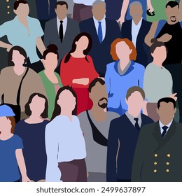 Imagen de un Grande número de personas. Una multitud de personas hablando entre sí. Infografía de Vector flat city. Imagen 2D para usar como séquito.