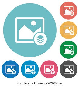 Image layers flat white icons on round color backgrounds
