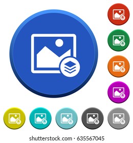 Image layers round color beveled buttons with smooth surfaces and flat white icons