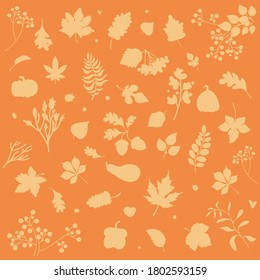 Bild mit Blättern auf orangefarbenem Hintergrund mit Inschrift Hallo Herbst
