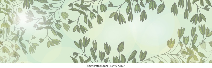 Imagen de hojas de árboles contra el cielo azul. Imagen vectorial horizontal.