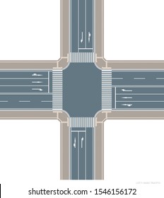 An image of a left-hand traffic intersection.Vector material.