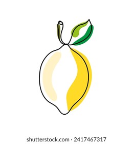 Image, lemon icon in line style, highlighted on a white background. For the design of menus, store signs. Vector graphics