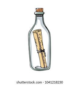  The image of a letter in a bottle. World Travel illustration.  EPS 10. Colorful.