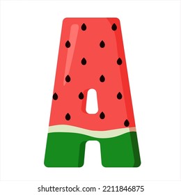 Imagen de la letra A en forma de trozo de sandía sobre un fondo aislado - imagen vectorial