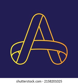 image of the letter A logo, shaped like a connecting ribbon, with a gold color,strong