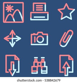 Iconos de la biblioteca de imágenes, contorno azul claro