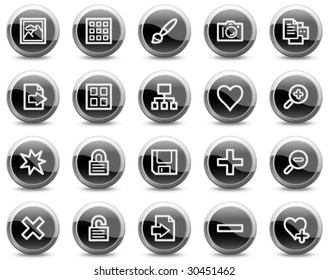 Image library web icons, black glossy circle buttons series