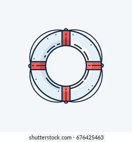 Image lifebuoy on white background. Linear color picture.