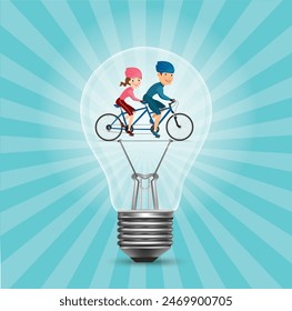 Image of a light bulb with a couple riding bicycles inside.