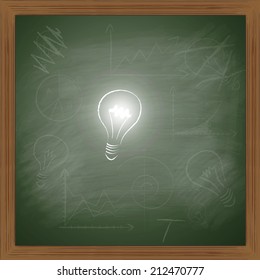image of a light bulb on black board. Transparency effects used. 