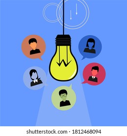 image of light bulb and some vector of people in transparent buble