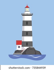 The image of a lighthouse with a house. Vector illustration.