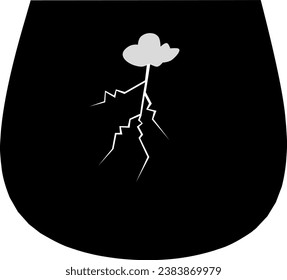 image of lightning striking from dark clouds, vector lightning and clouds, white lightning icon on a dark background