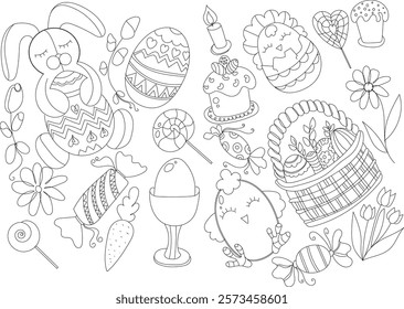 image of line art attributes of the Easter holiday