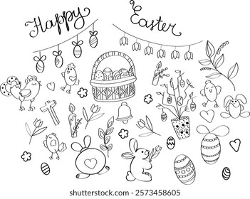 image of line art attributes of the Easter holiday