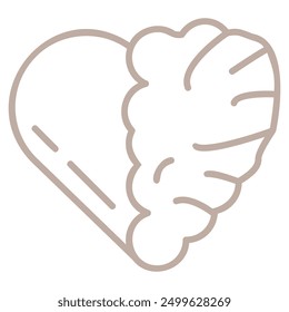 The image is a line drawing of a heart with a brain inside. The brain is stylized as a cloud-like shape with several lobes.