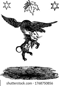 An image and the lion  vulture  leaf   star  depicting the commission given to the American spy  William Johnston in the War 1812  vintage line drawing engraving illustration 