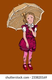  the image of little girl.Girl with umbrella