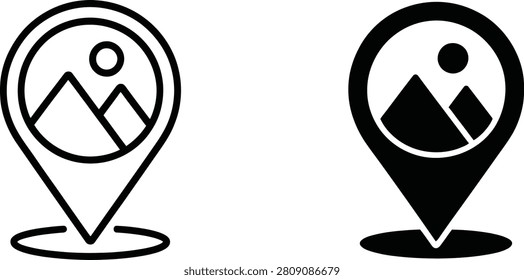 Image location map pin marker icon with mountain icon