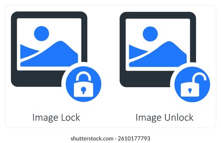 Image Lock and Image Unlock icon concept