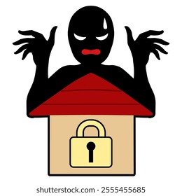 Image of a locked house and a criminal's security