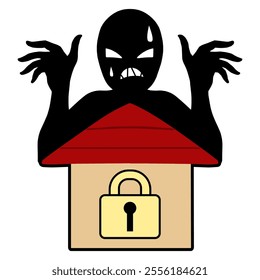 Image of a locked house and a criminal's security