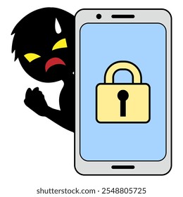 Image of a locked smartphone and a villain