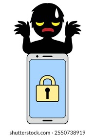 Image of a locked smartphone and a villain