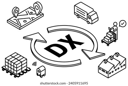 Image of logistics system and DXingSimple isometric illustration