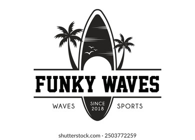 The image is a logo that features the text "FUNKY WAVES" with the additional text "WAVES" and "SINCE 2018" underneath. The logo is related to sports based on the content provided.