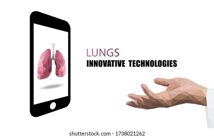 Image of lungs technology on a smartphone system,low poly vector illustration.