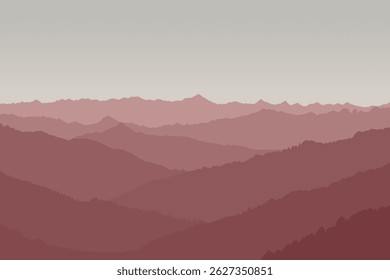 Image of a majestic mountain range landscape. Silhouette of mountains with a monotone gradient of rose color palette.