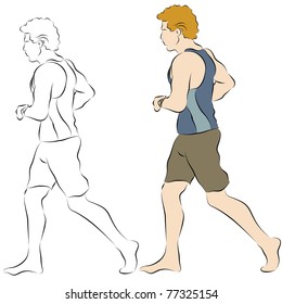 An image of a male beach jogger line drawing.